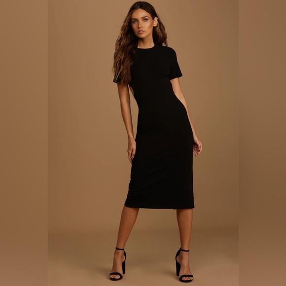 Black Short Sleeve Backless Bodycon Midi Dress - Picture 2 of 5